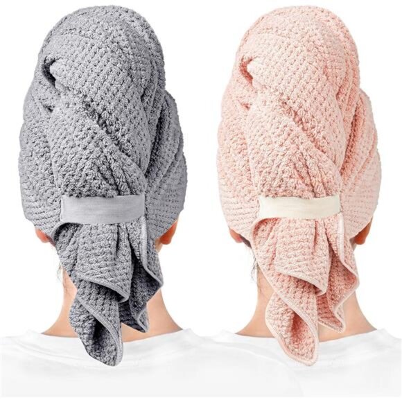 2 Packs Large Microfiber Hair Towels for Women, Super Absorbent & Quick Dry - Picture 1 of 14
